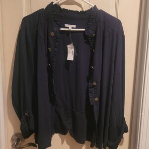 Maurices Navy Blue Ruffle-Trim Button Front Blazer Jacket